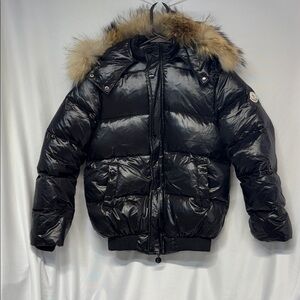 Moncler Black Puffer Jacket with Fur Trim